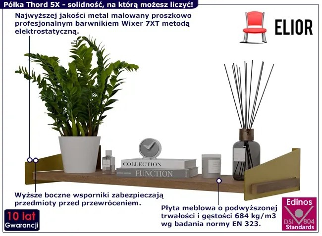 Wisząca półka glamour złoty + dąb lancelot - Mizu 5X