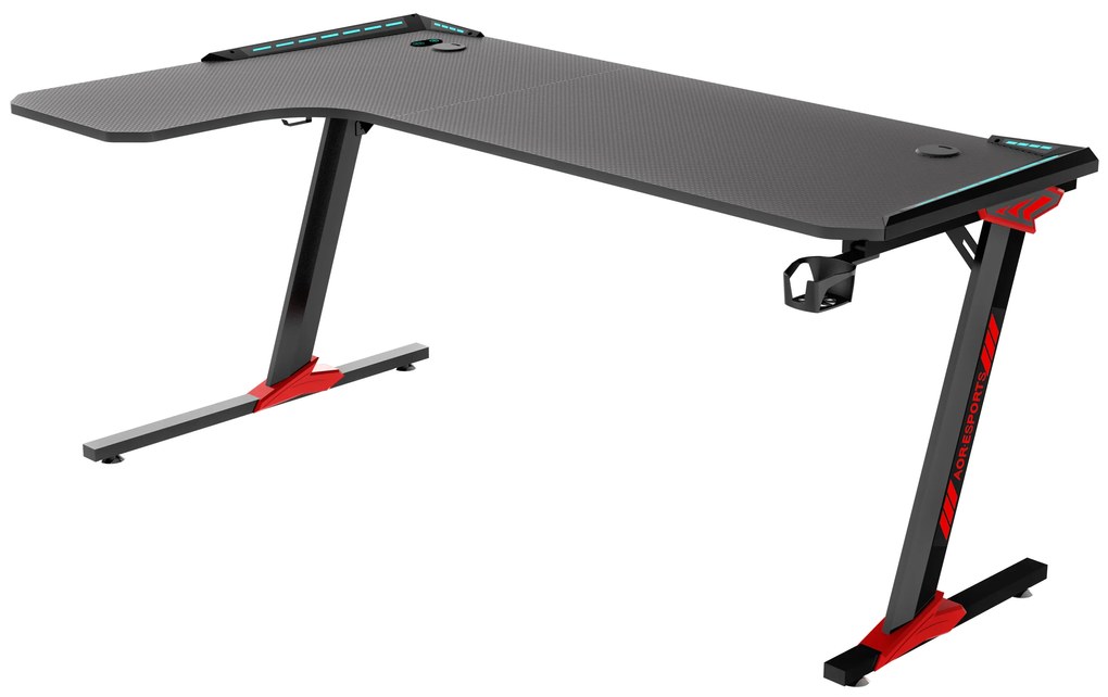 Biurko Gamingowe Komputerowe LED "L" dla gracza Carbon 140x100