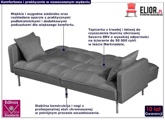 Sofa pikowana rozkładana Ervin - popiel
