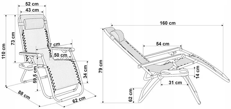 Leżak Ogrodowy, Czarny Plażowy Z Uchwytem Na Napoje G9-L38