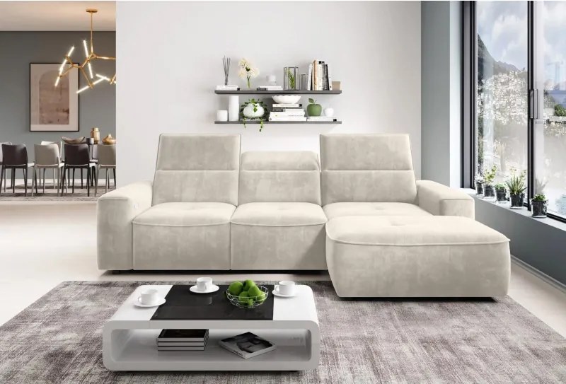 Narożnik COLOMBO Mini Prawostronny z elektryczną funkcją spania pojemnikiem PALLADIUM 02 Beżowy WERSAL