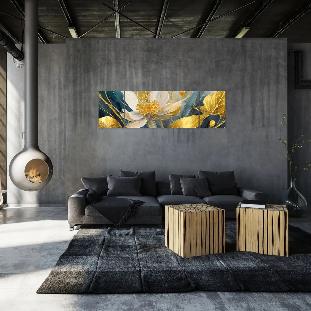 Obraz - Malowanie złotych kwiatów (170x50 cm)
