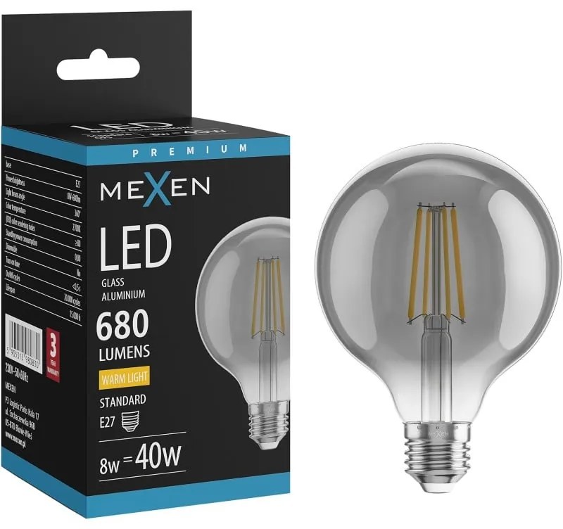 Mexen Vintis żarówka filament LED E27, G95, 8W, Ciepła - 2700K, 680 lm, smoke - L157-E27-0827-70
