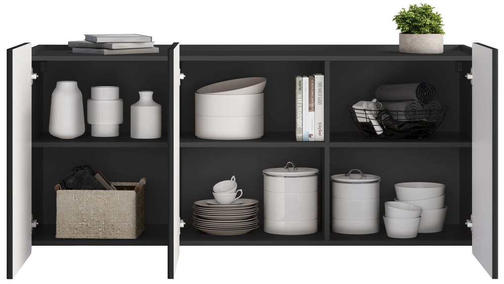 Komoda Malmi 150 cm trzydrzwiowa wisząca - czarny mat / złoty