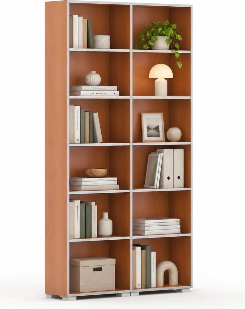 Biblioteka SILVER LINE, 2 kolumny, 2230 x 1200 x 400 mm, czereśnia