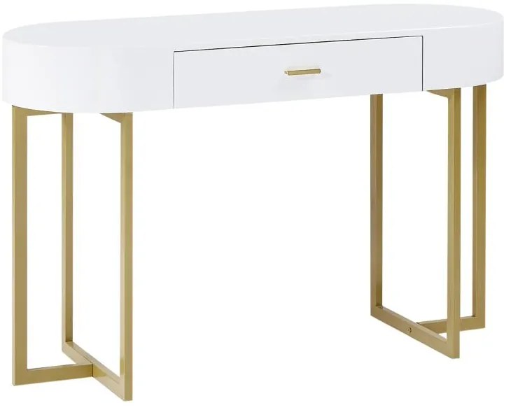 Biurko konsola z 1 szufladą –– MDF lakierowany i metal – biały i złoty – TORELI II od Pascal Morabito