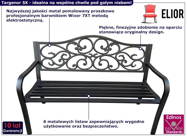 Czarna metalowa ławka z oparciem F2-T36
