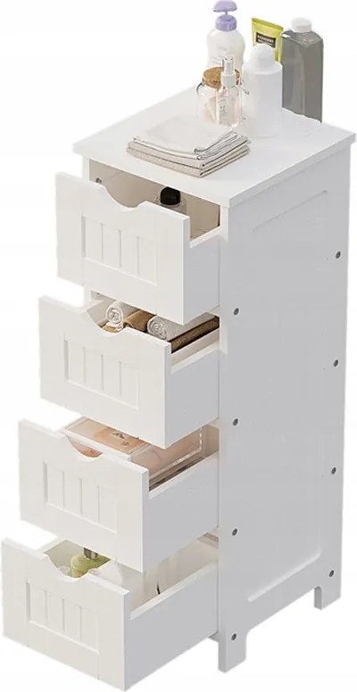 Szafka łazienkowa wąska słupek regał biały z szufladami półka skandynawski