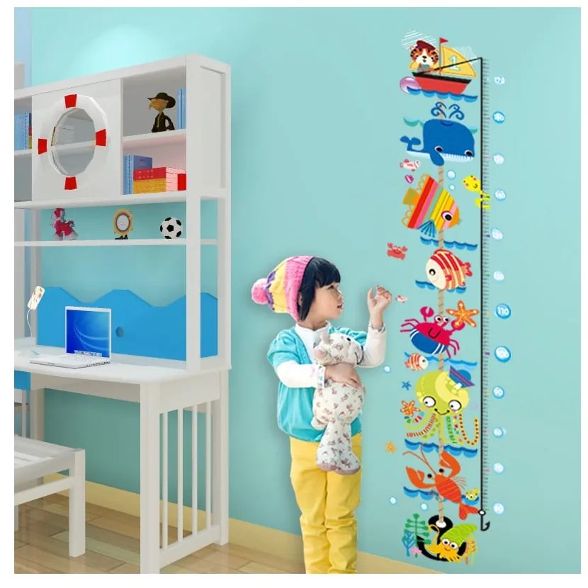 Naklejka dziecięca do mierzenia wzrostu na drzwi/na ścianę 25x170 cm Sea Animals – Ambiance
