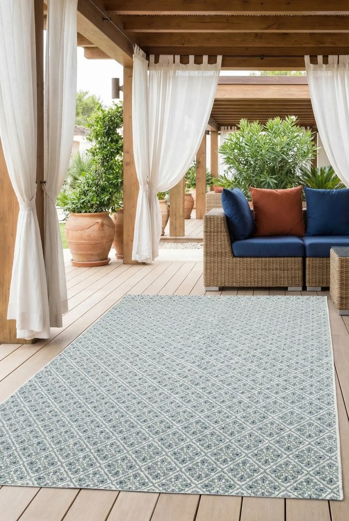 Kremowy dywan sznurkowy w zielone kwiaty R7-W87