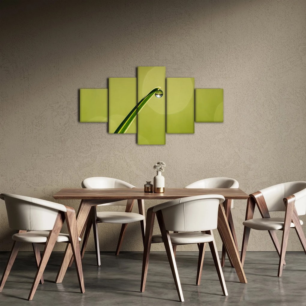 Obraz kropli wody na trawie (125x70 cm)