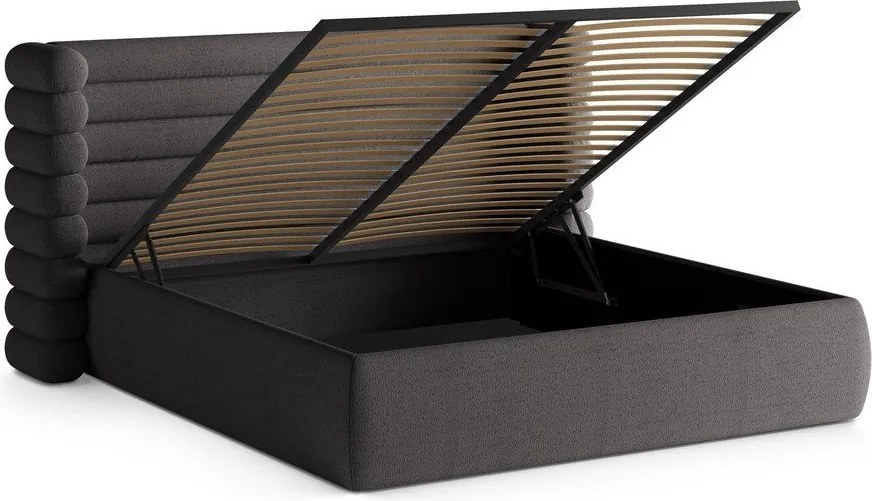 Ciemnoszare tapicerowane łóżko dwuosobowe ze schowkiem i stelażem 160x200 cm Mount – Micadoni