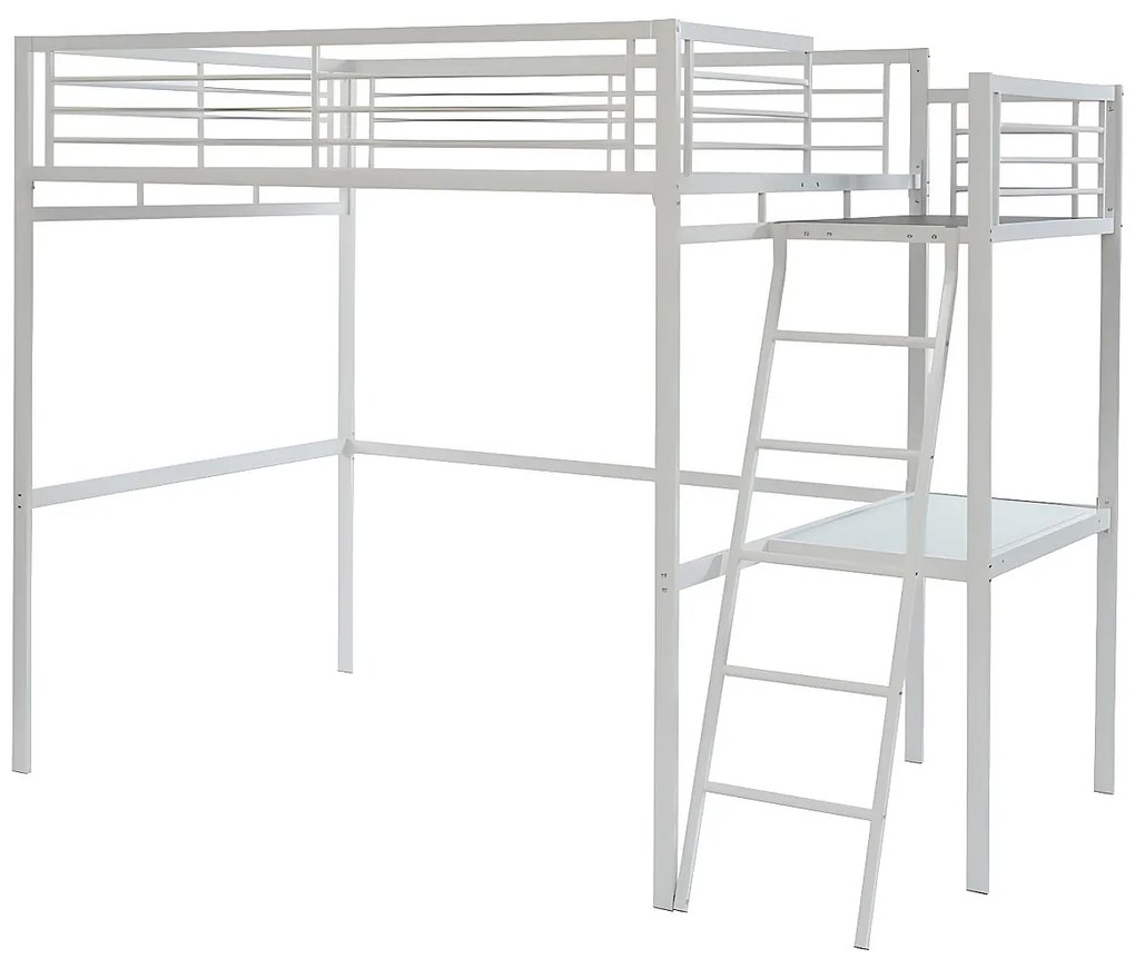 Łóżko z antresolą CASUAL II – 140 × 190 cm – blat biurka – kolor biały