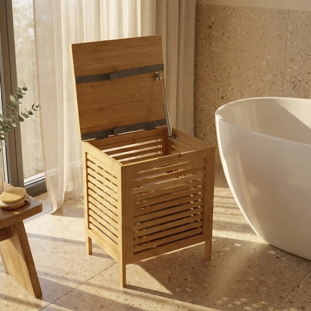 Bambusowy kosz na pranie z siedziskiem DISA, 40 l