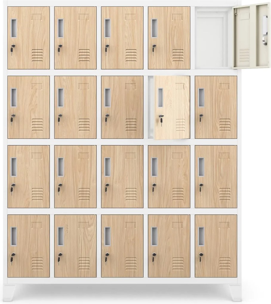 Szafa BHP 20-skrytkowa 136x45x172 cm Eco Design Robert, biały/dąb sonoma