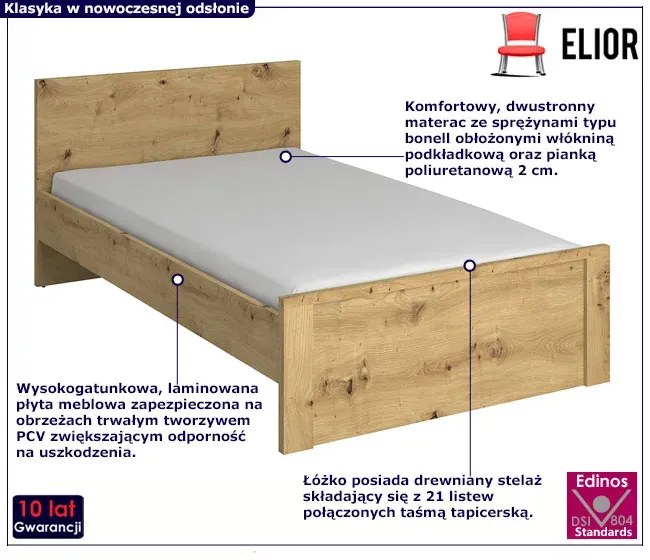 Minimalistyczne łóżko 120x200 dąb artisan Garu 5X