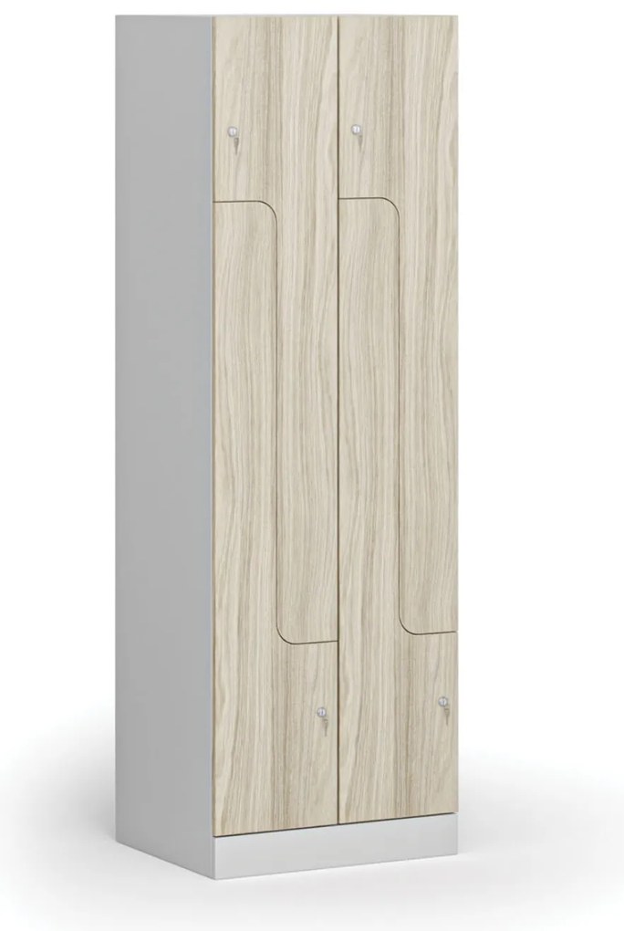 Metalowa szafka ubraniowa S1 Z, 4-drzwiowa, 1850 x 600 x 500 mm, demontaż, zamek cylindryczny, drzwi laminowane, dąb naturalny