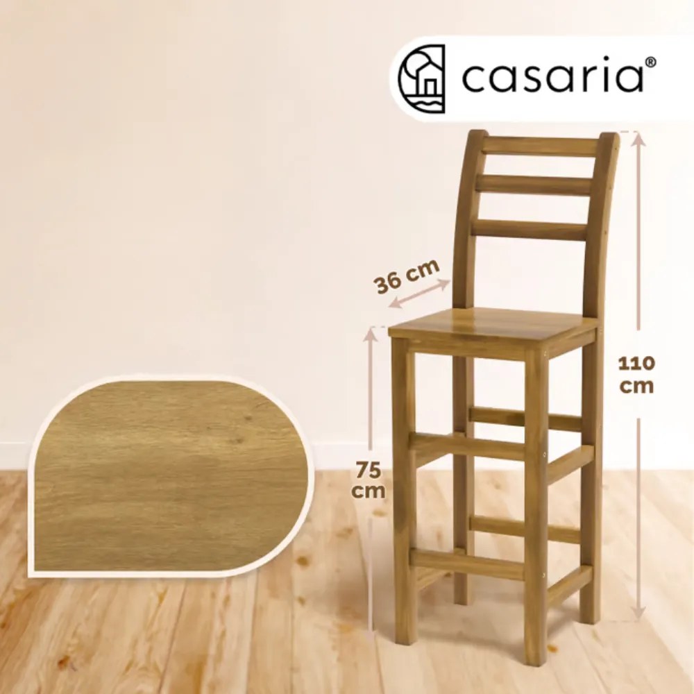 Casaria Krzesła barowe OSLO z oparciem, 2 szt., 40x36x110cm, naturalny brąz