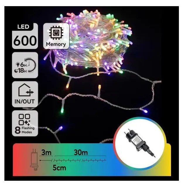 Aigostar - LED RGBY Zewnętrzny łańcuch świąteczny 600 diod LED/6W/230V 30 m IP44
