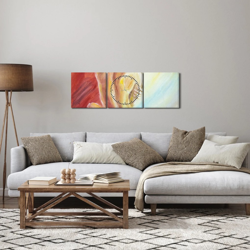 Obraz odpoczywającej kobiety, obraz olejny (z zegarem) (90x30 cm)