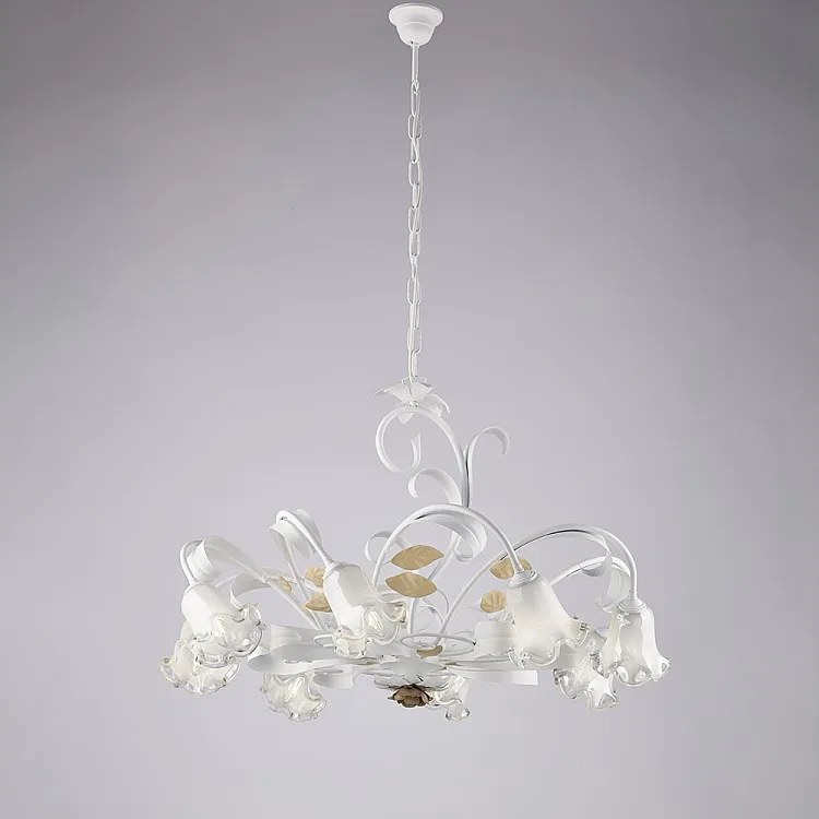 Żyrandol koszowy z żelaza lakierowanego na biało w stylu shabby chic, 8 świateł, 112 Ø85 BL274-8-BCO