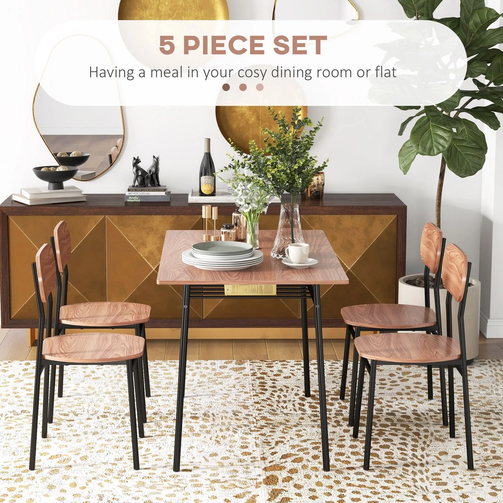 HOMCOM Zestaw stolik stołowy z krzesłami do jadalni, design przemysłowy, 110 cm x 70 cm x 75 cm, Brąz