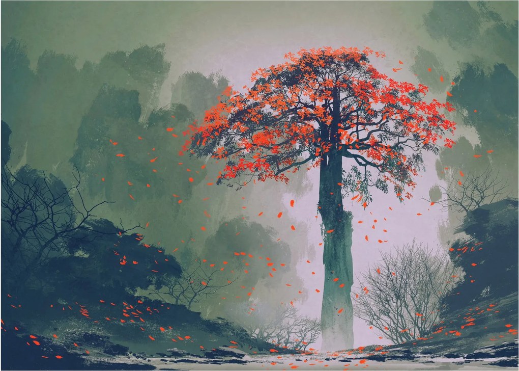 Obraz na szkle samotnego czerwonego drzewa (70x50 cm)
