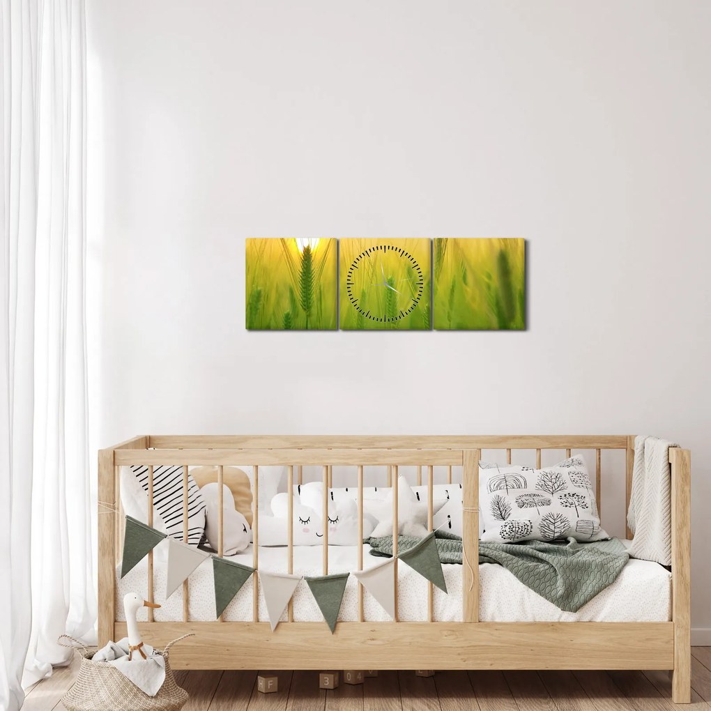 Obraz pola ze zbożem (z zegarem) (90x30 cm)