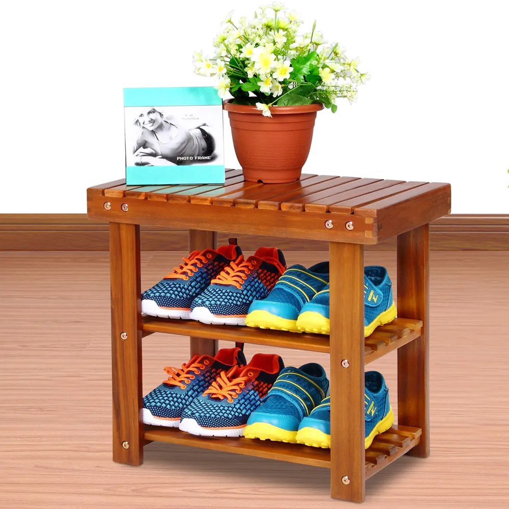 Casaria Ławka do przedpokoju z miejscem na buty NINA, 50x30x46cm, naturalny brąz