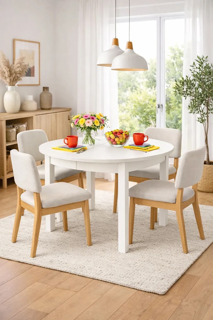 Biały okrągły stół rozkładany 102-142 cm A2-B47