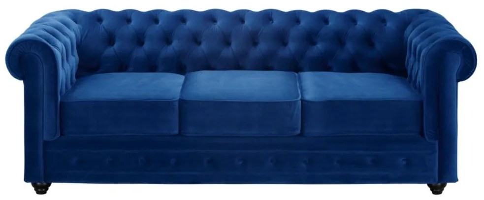 Kanapa 3-osobowa CHESTERFIELD - Welur w odcieniu niebieskim królewskim