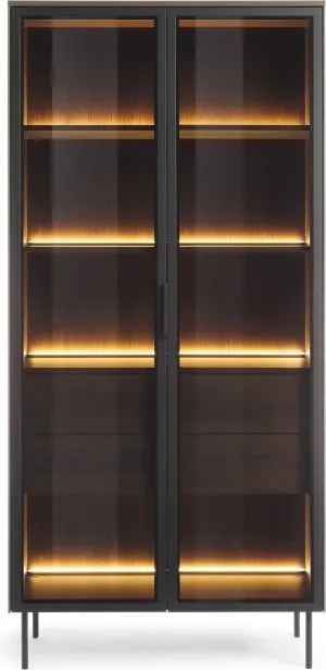 Witryna MILU 2D2S – Nowoczesna z Oświetleniem LED i Szkłem Flutes Ornamentowe, Push To Open DAB DUNIN 92x195x40 cm