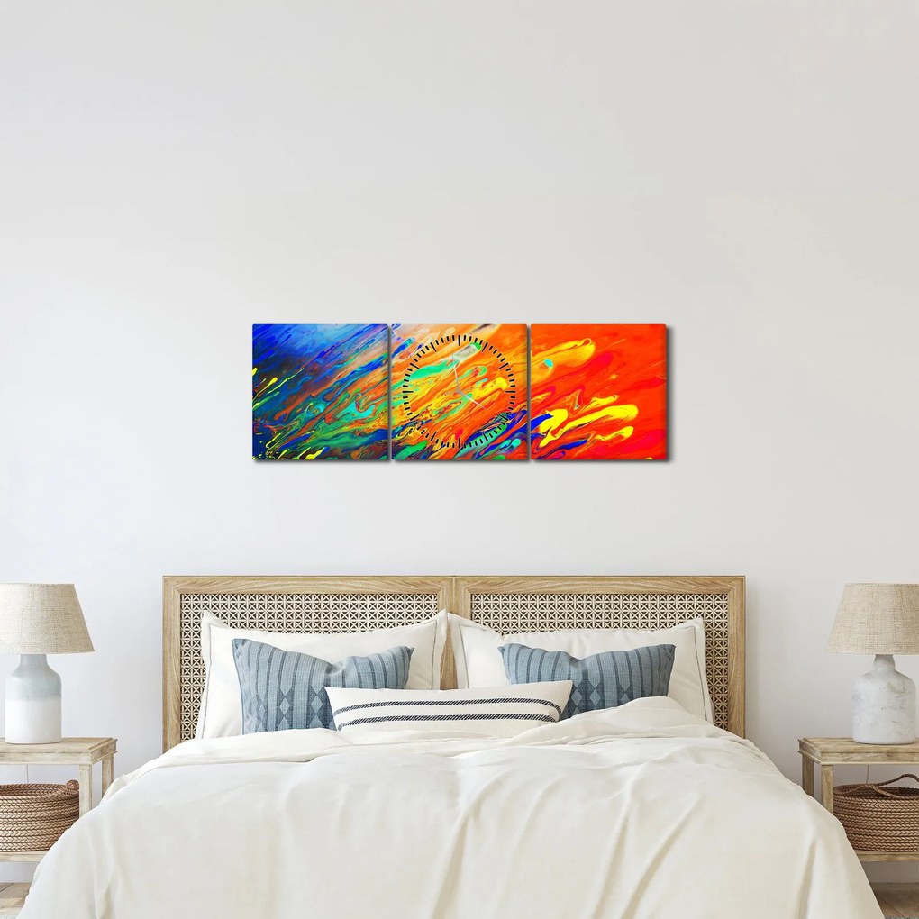 Obraz - Kolorowa abstrakcja (z zegarem) (90x30 cm)