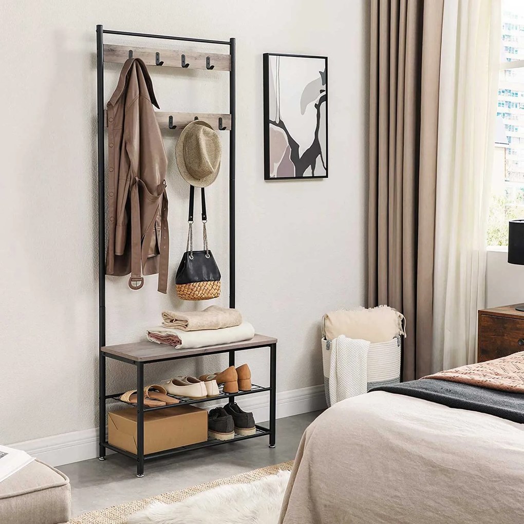 Metalowa ścianka do przedpokoju INDUSTRY 175 cm, czarna/szaro-brązowa