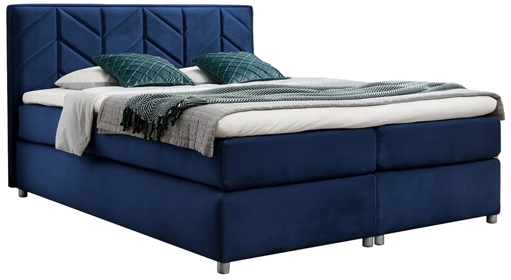 Granatowe welurowe łóżko pikowane 5 rozmiarów W9-E19