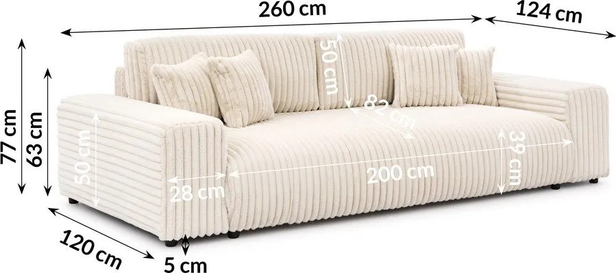 Kremowa sztruksowa rozkładana sofa ze schowkiem 260 cm Justin – Ropez