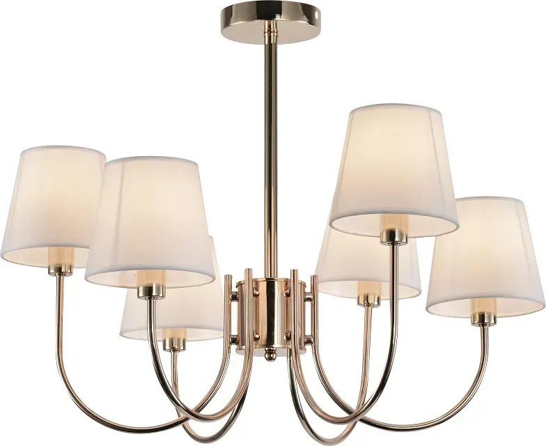 Złoty sześcioramienny żyrandol z tkaninowymi kloszami B0-S70