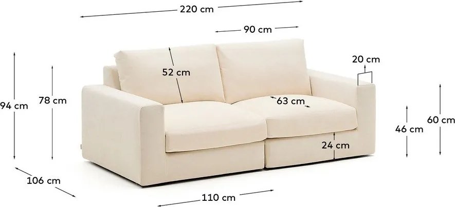 Beżowa sofa z tkaniny szenilowej 220 cm Alea – Kave Home