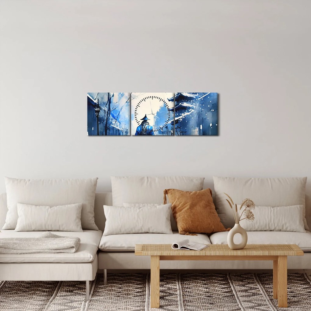Obraz - Samuraj, akwarela (z zegarem) (90x30 cm)