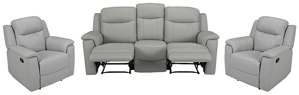 Kanapa 3-osobowa i 2 fotele z funkcją relax EVASION ze skóry – Kolor jasnoszary