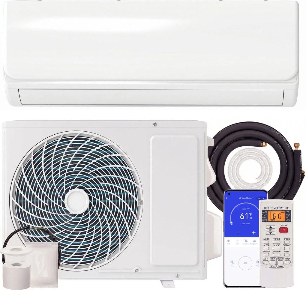 HOMCOM Klimatyzator mini-split 9000 BTU i pompa ciepła, klimatyzator inwerterowy z WiFi i zestawem instalacyjnym | Aosom PL