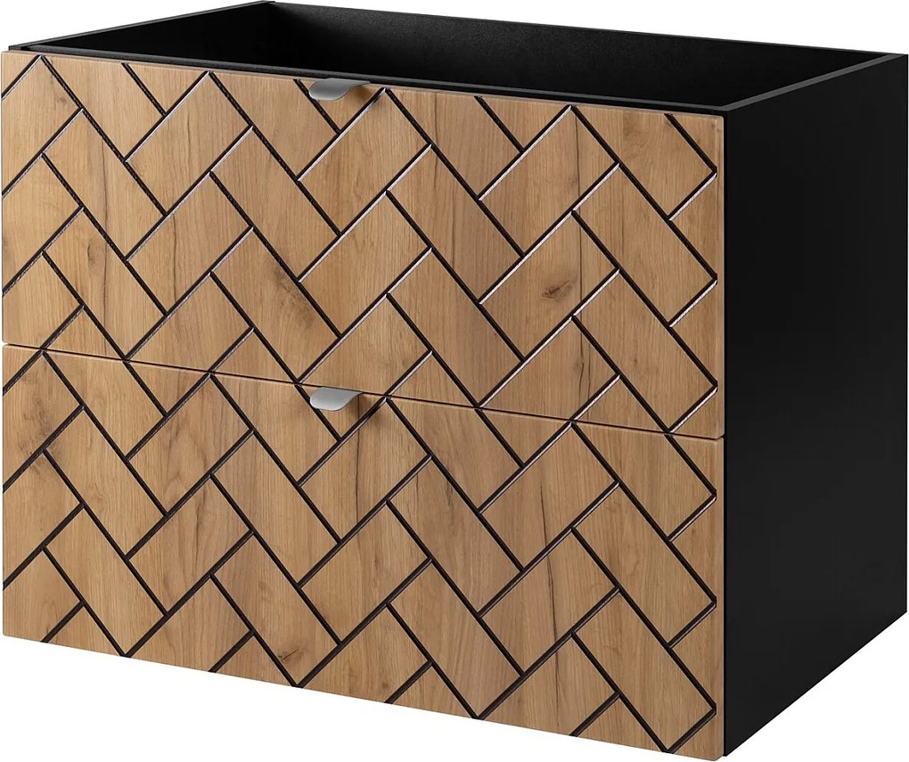 Meble łazienkowe, Złoty dąb rzemieślniczy, 80 x 57 x 46 cm, uchwyty srebrne