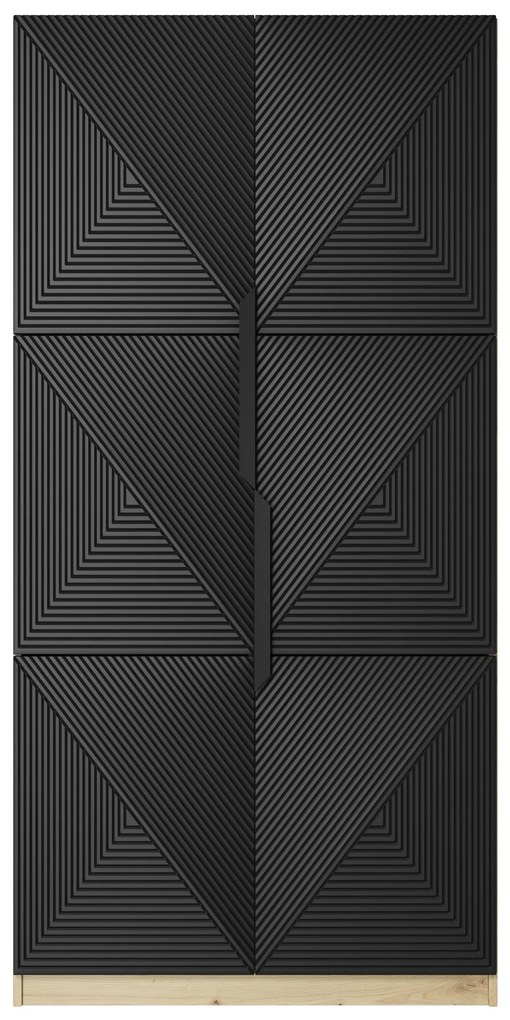 Szafa Asha 100 cm z ryflowanym frontem i metalowymi uchwytami- artisan / czarny mat / czarne uchwyty