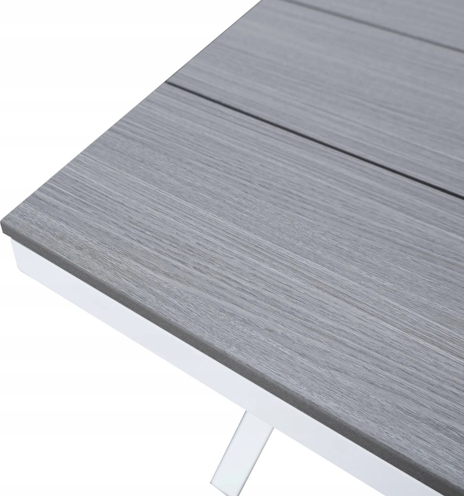 Stół ogrodowy aluminiowy biały 150x90x75 cm trwały blat kompozyt drewniany