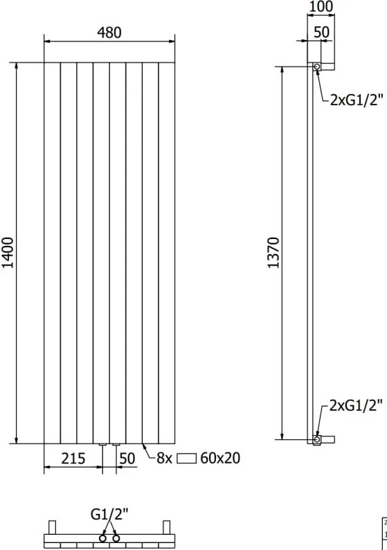Mexen Topeka grzejnik dekoracyjny 1400 x 480 mm, 950 W, czarny - W210-1400-480-00-70