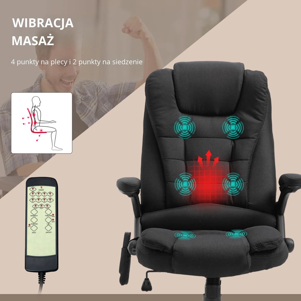 Vinsetto Fotel biurowy ergonomiczny z masażem regulowany fotel gamingowy udźwig 120 kg czarny | Aosom PL