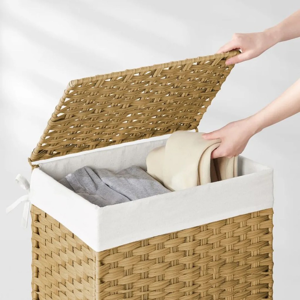 SongmicsHome Kosz na bieliznę z syntetycznego rattanu AVA, 90l, naturalny brąz
