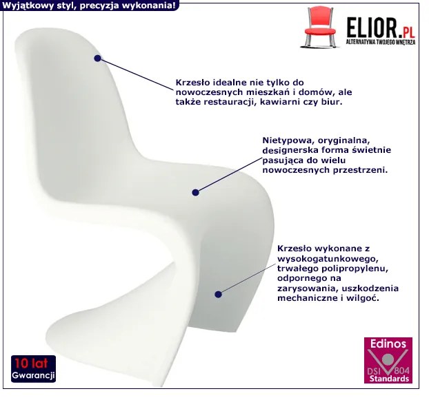 Białe designerskie krzesło profilowane - Alvine