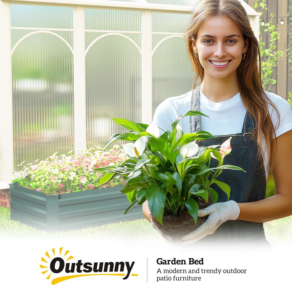 Outsunny Grządka ze stali, skrzynia do roślin z otwartym spodem, grządka ogrodowa 240 x 60 x 30 cm do ogrodu, balkonu | Aosom PL
