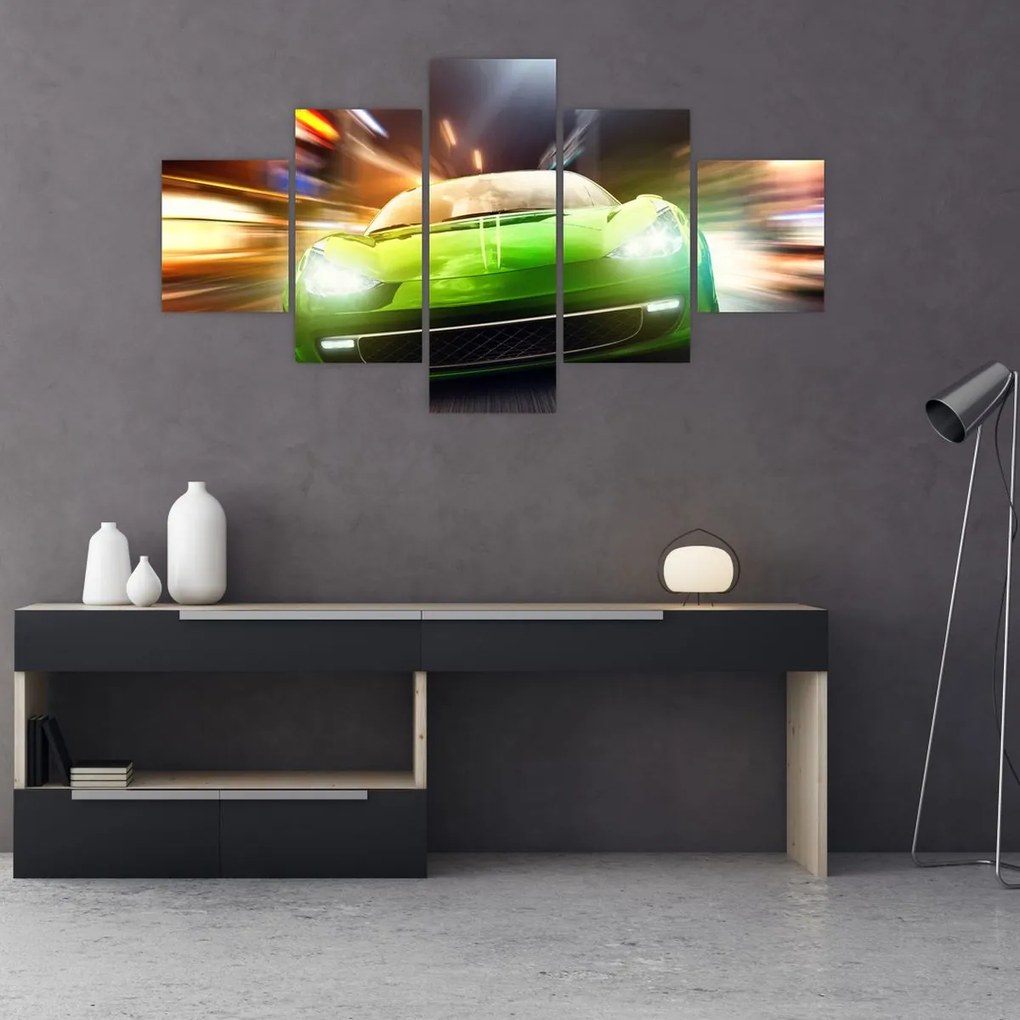 Obraz - Zielony samochód wyścigowy (125x70 cm)